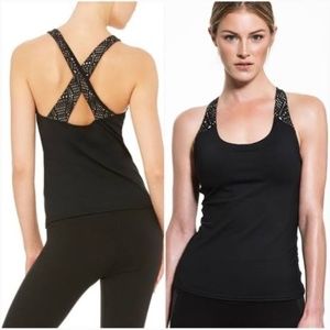 Alo Yoga Tank Top Black Patina Bra Tank Crisscross Laser Cut